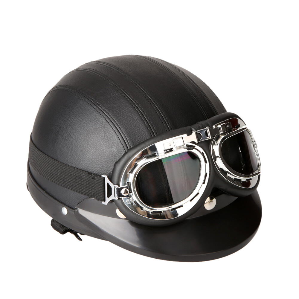 Casco Moto Con Occhiali Visiera Sciarpa Pelle Rimovibile Retrò O2Q6