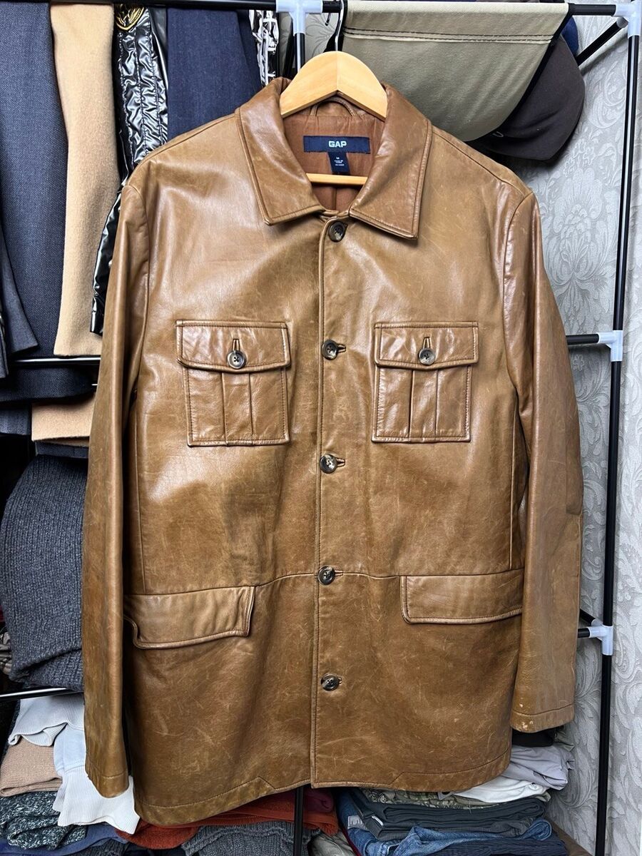 Vintage Y2K Gap Leather Coat Jacket Men's M Brown | eBay Vintage Y2K Gap Leather Coat Jacket Men's M Brown | eBay