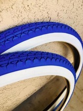 Two BLUE White Wall Beach Cruiser 26x2.125 Bicycle Tires Slick Diamond 26"