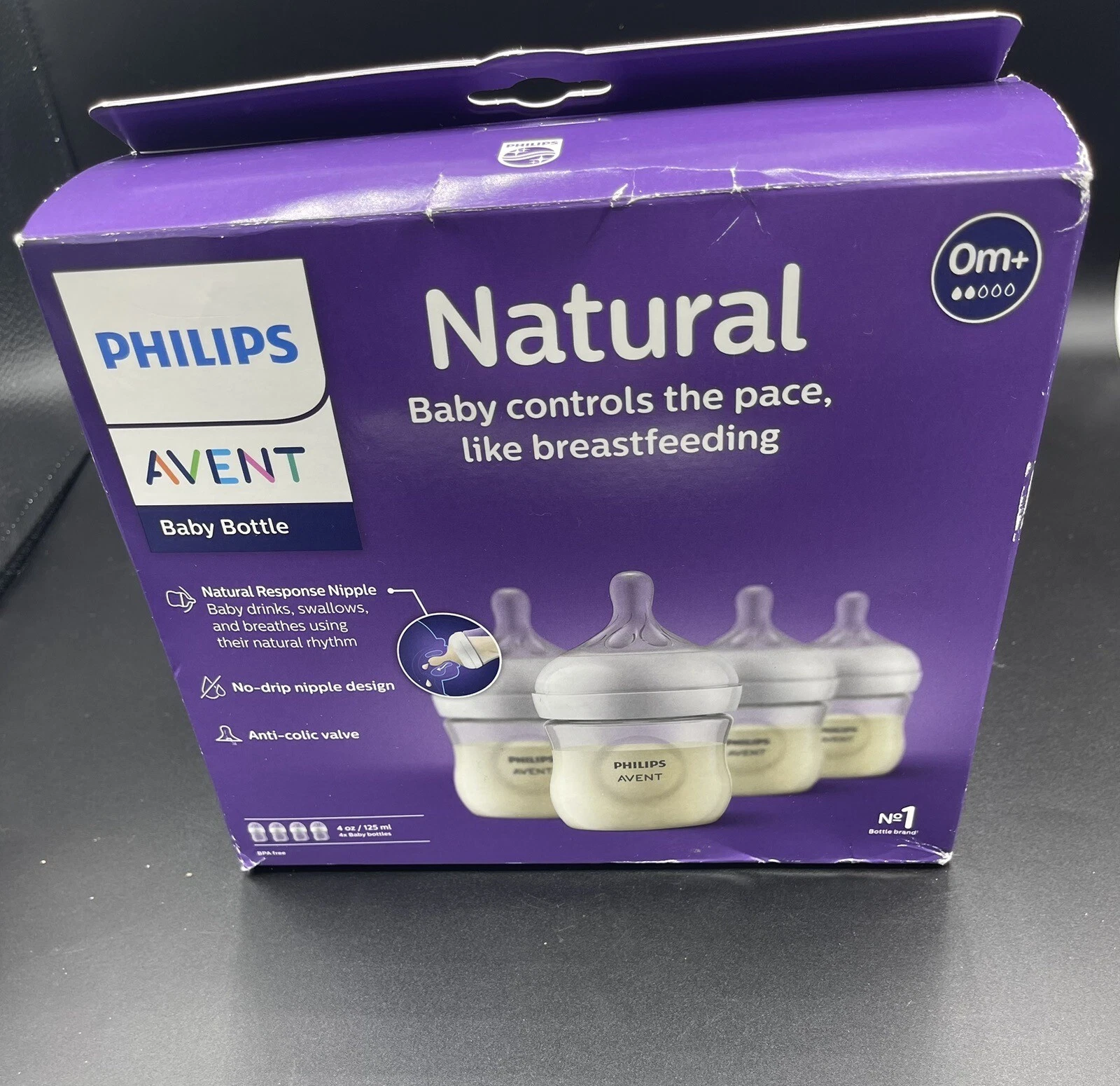 Philips Avent Natural Response Baby Bottle Pack of 4 4oz/125ml Flow 2 Nipple
