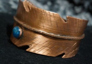 WIDE CUFF BRACELET COPPER FEATHER TURQUOISE