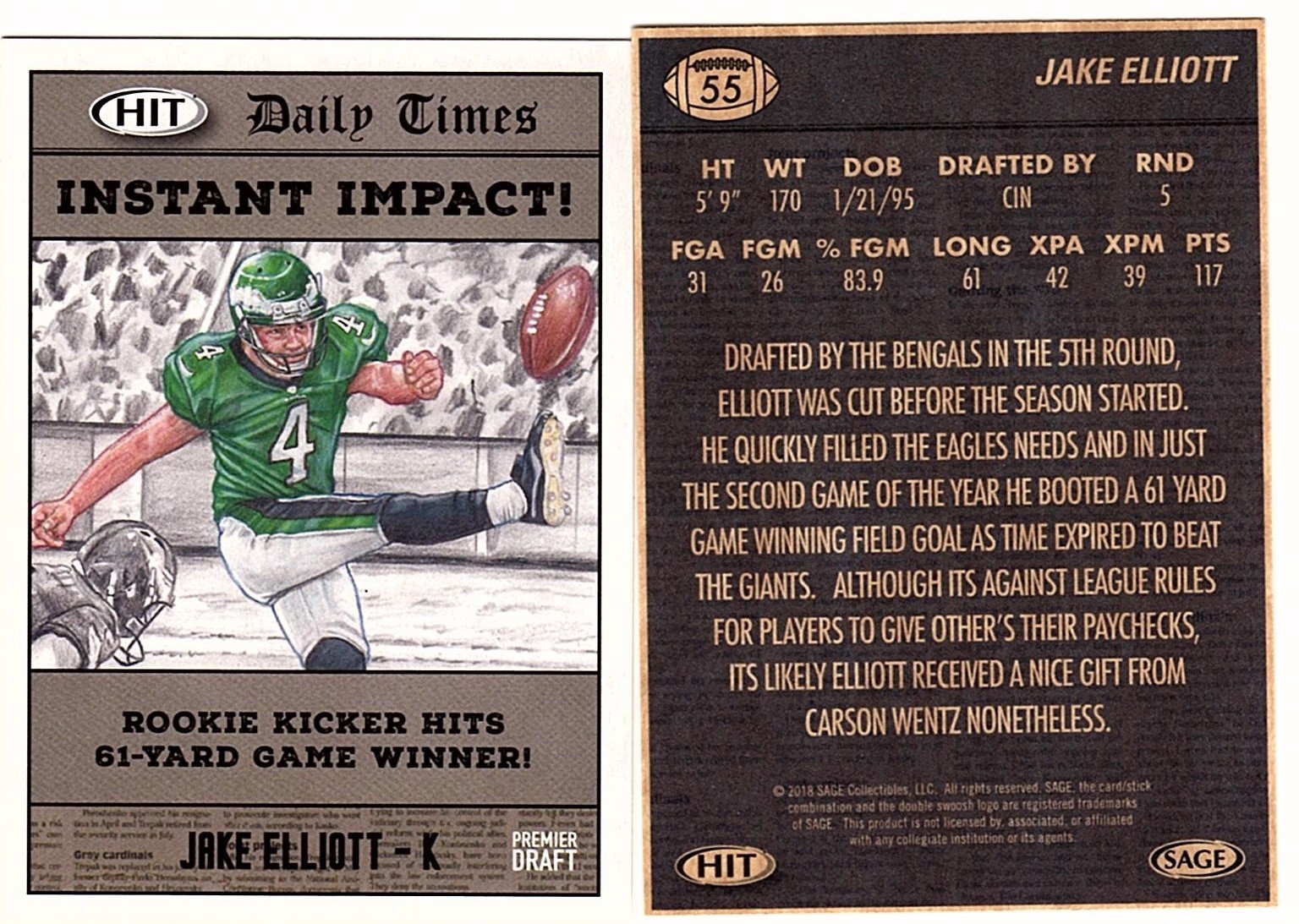 2018 Sage HIT Daily Times Assorted Football Singles **Pick your card***