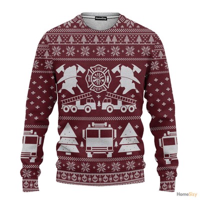 3D Fire Dept Firefighter Ugly Sweater BG