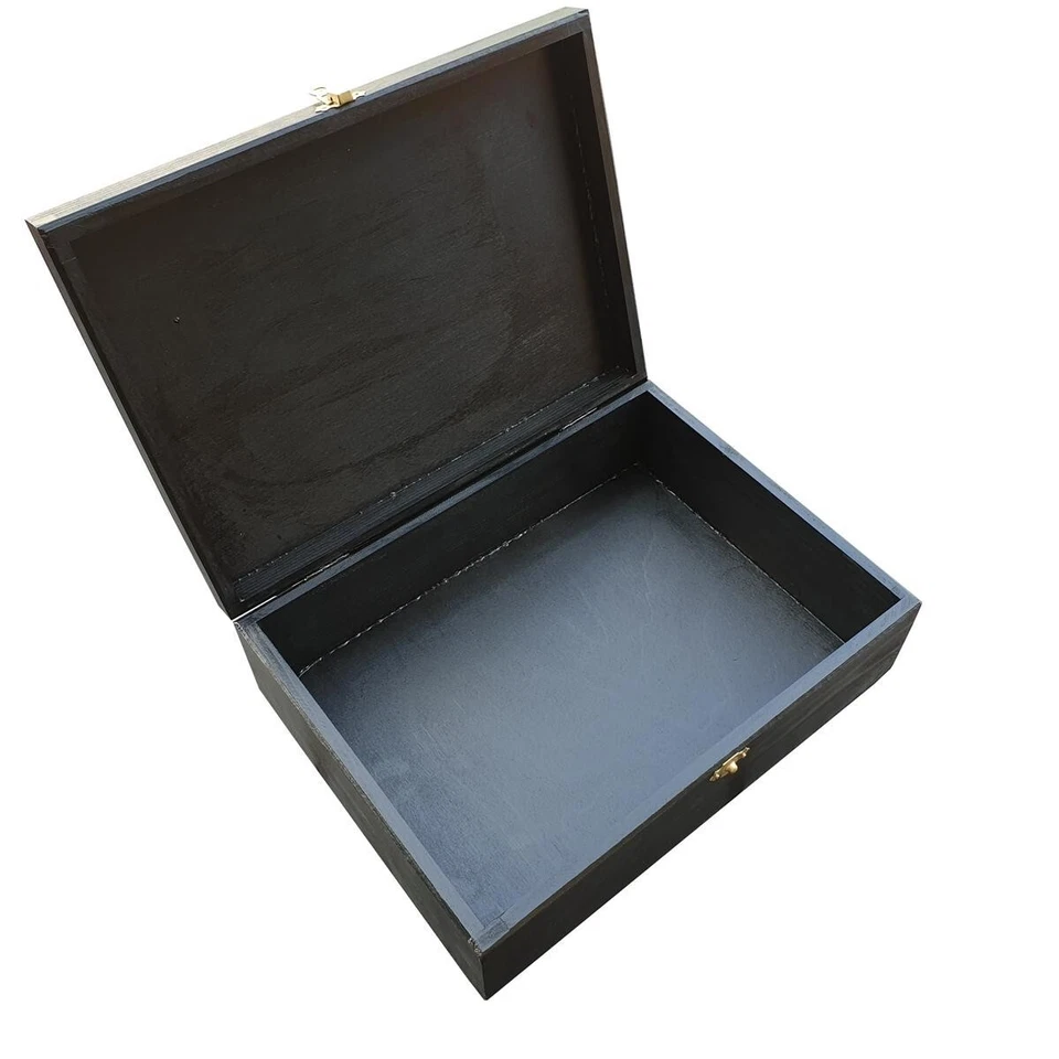 Wooden Box A4 Size, For Documents, With Lid Lockable Latch in Black Color - Image 3 of 4
