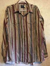 Wrangler Cowboy Cut XL X-LONG Tails Regular Fit USA Stripe Button Shirt Vintage