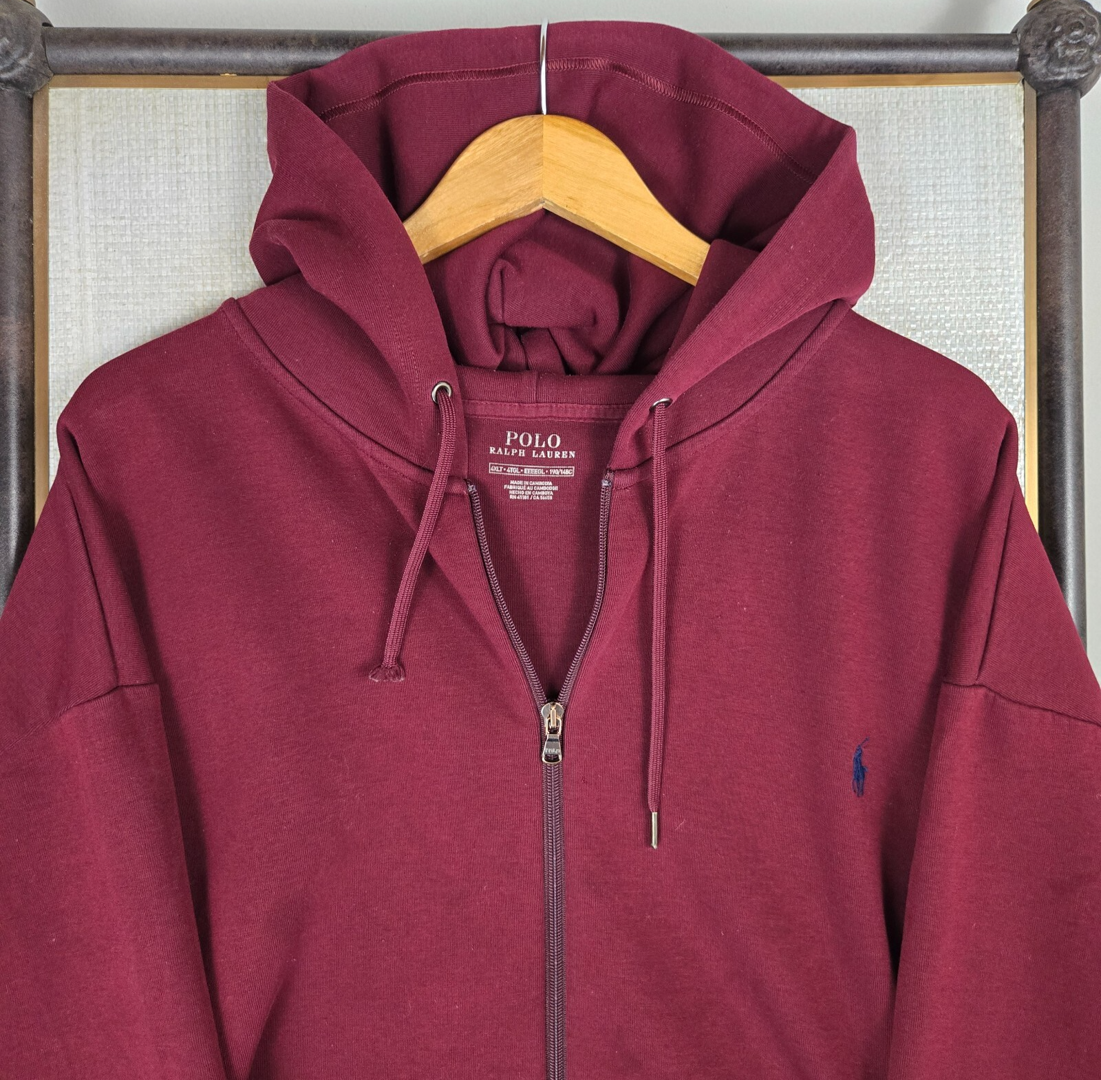 PONY Felpa POLO RALPH LAUREN uomo taglia 4XLT full zip con cappuccio sangue di bue