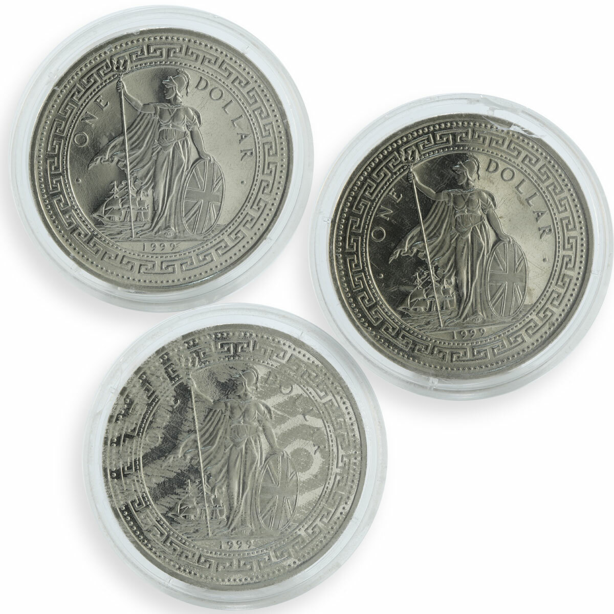 Trade dollar, set of 3 colorized coins, Rabbit, Macau returns