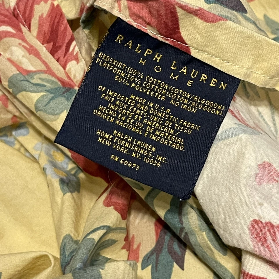 Falda de cama vintage Ralph Lauren Parroquia Polvo Volantes Amarillo Floral Cama tamaño queen Foto 3 de 4