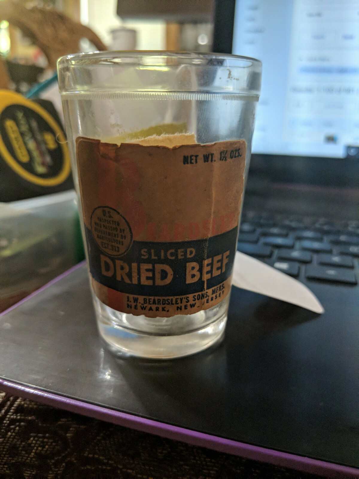 Shot Glass Beardsley's Sons Mfr Dried Beef VINTAGE 19101950s Original