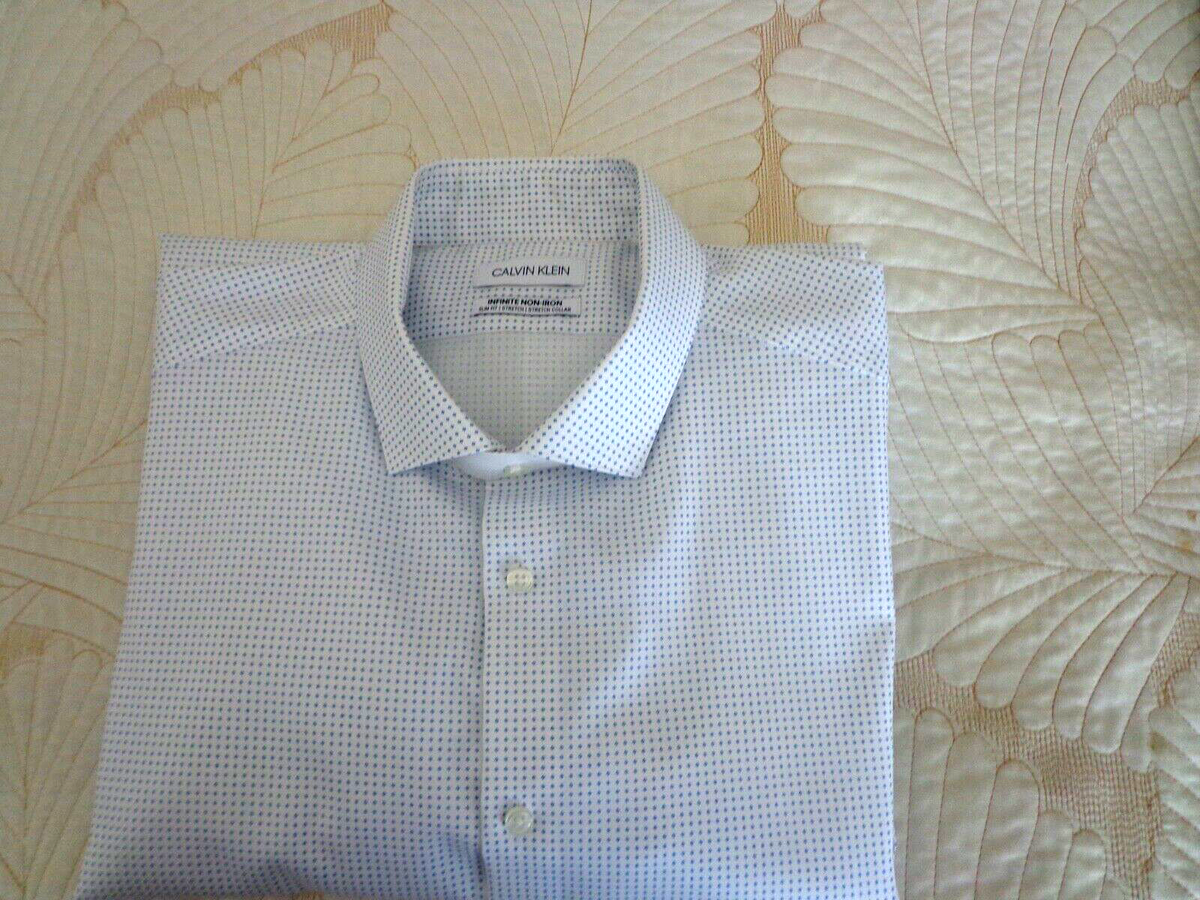 Calvin Klein Men's Dress Shirt White Dotted Infinity Non Iron Slim Fit Sz  XL | eBay