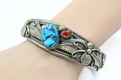 Native American Lester Craig Sterling Hallmarked Turquoise Coral