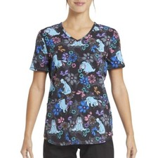 Scrubstar Heather Fields Top Women XS Multicolor Short Sleeve Print Scrub V-Neck