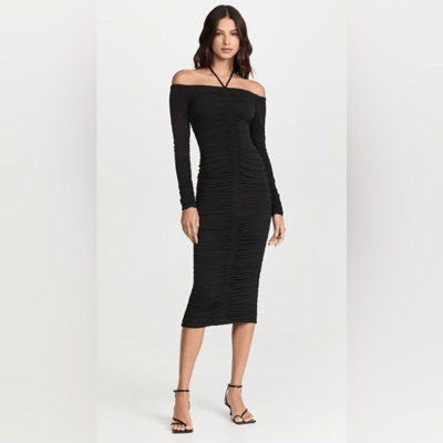 chinese dress ladies Feather Long Sleeve Off Shoulder Midi Dress S