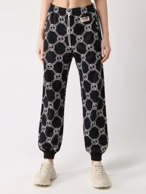 Gucci Size S GG Monogram Black Joggers Track Pants Sweatpants Trousers Web Patch