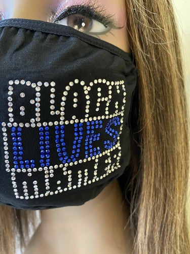 Black Lives Matter Bling Rhinestone Face Mask With Filter Washable Blue - Picture 4 of 8