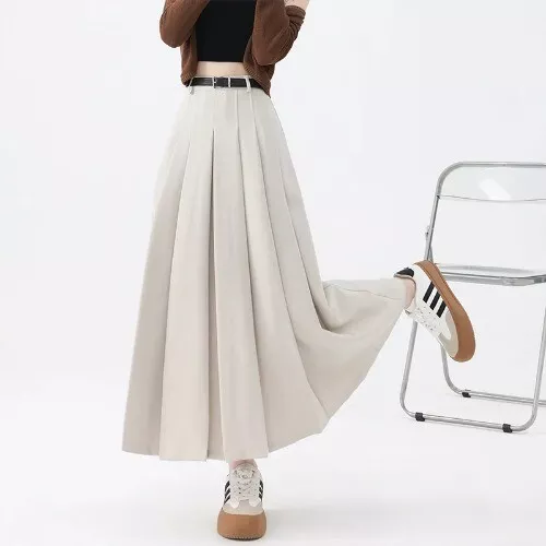Faldas plisadas retro cintura alta para mujer faldas largas oficina informales faldas línea A - Imagen 13 de 28