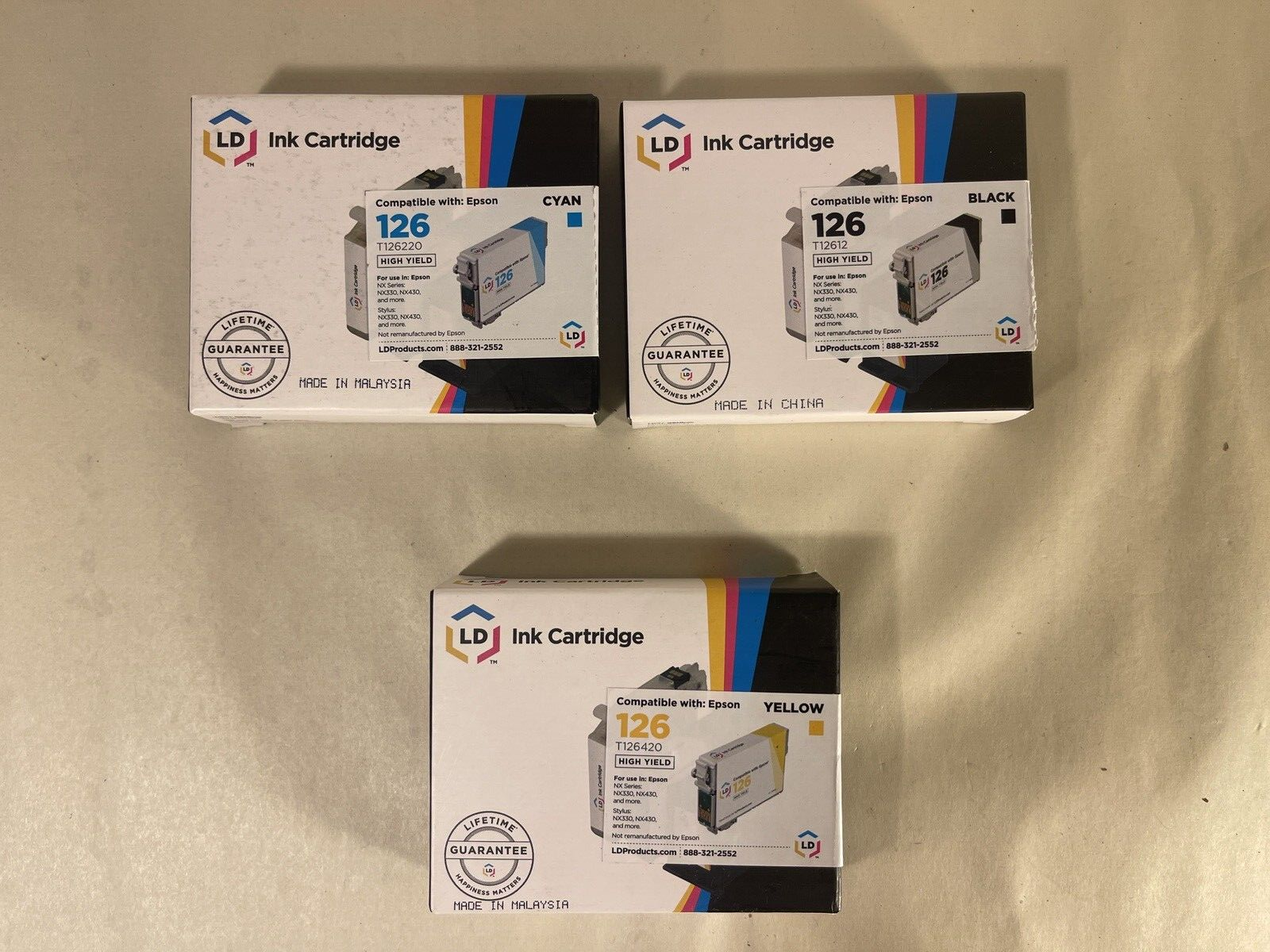 High-yield LD ink cartridges for Epson 126 Black Yellow Cyan T12612 T126420 T126220-image