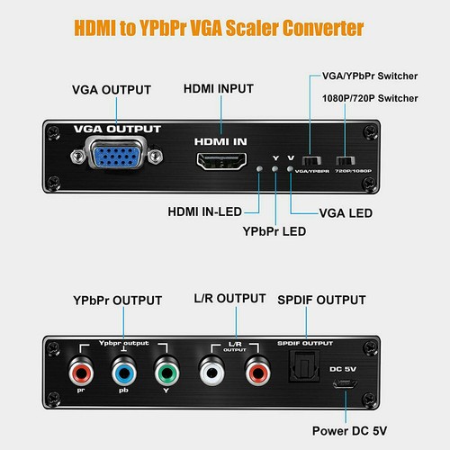 HDMI In to VGA+Component Ypbpr RGB 5RCA Toslink Audio Out Converter ...