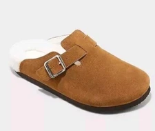 Universal Thread Women's Brown Polly Flats Shearling Mule Clogs Size 8 