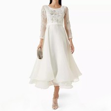 Women's A-line Evening Dresses Tea-length Prom Gown Sequined Simple Customized