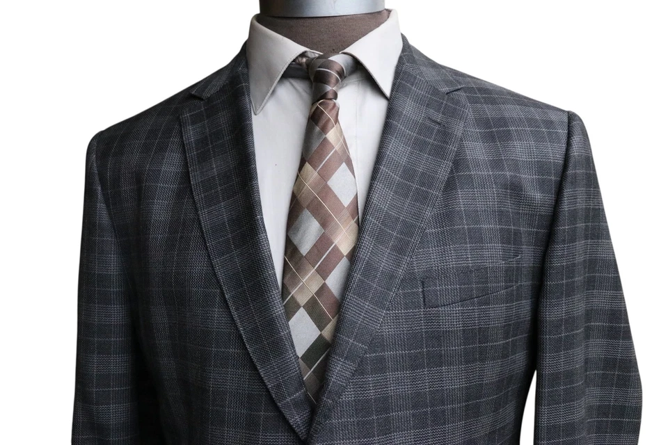 Hugo Boss Johnston3 Drago 110 Wool Gray Check Three Button Blazer 44R - Image 4 of 4