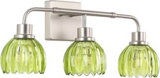 3-Light Bathroom Vanity Light Brushed Nickel Green Glass Wall Sconce E26