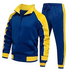 Men Tracksuit Set Full-Zip Sweatshirt Jogger Sweatpants Warm Medium Tz49-blue