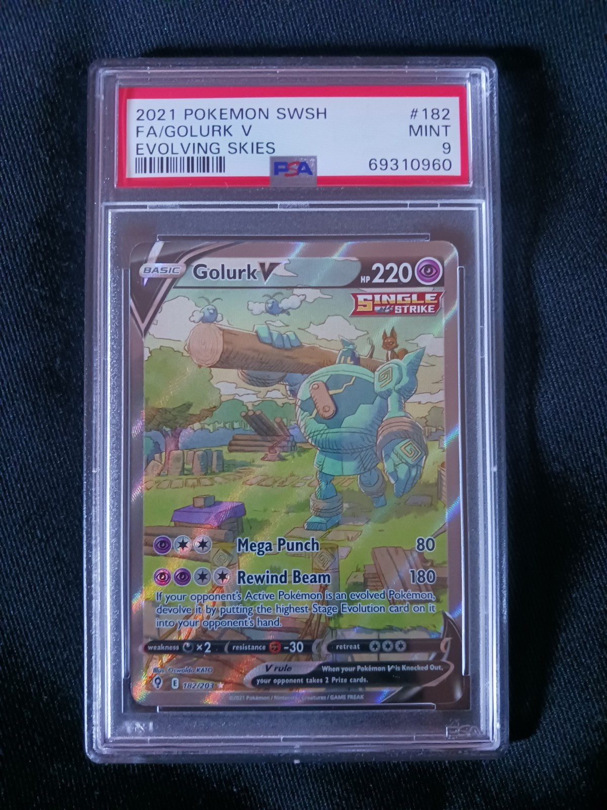 Pokemon GOLURK V 182/203 Evolving Skies Full Art PSA 9 MINT