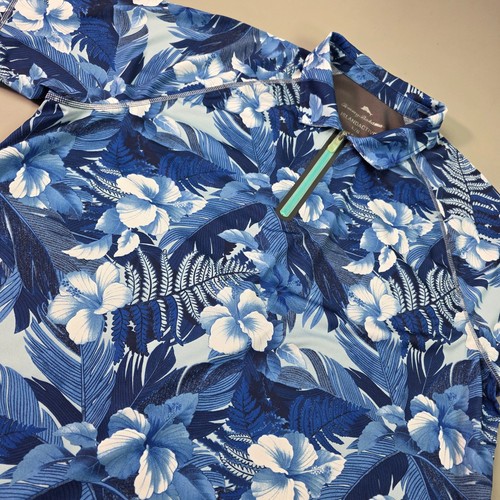 Tommy Bahama Mens Shirt Size Large Blue Floral S/S 1/4 Zip *Island Active* Beach - Picture 1 of 12