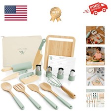 Wooden Cooking Baking Set for Kids - Safe Real Kitchen Tools Give Toddler...