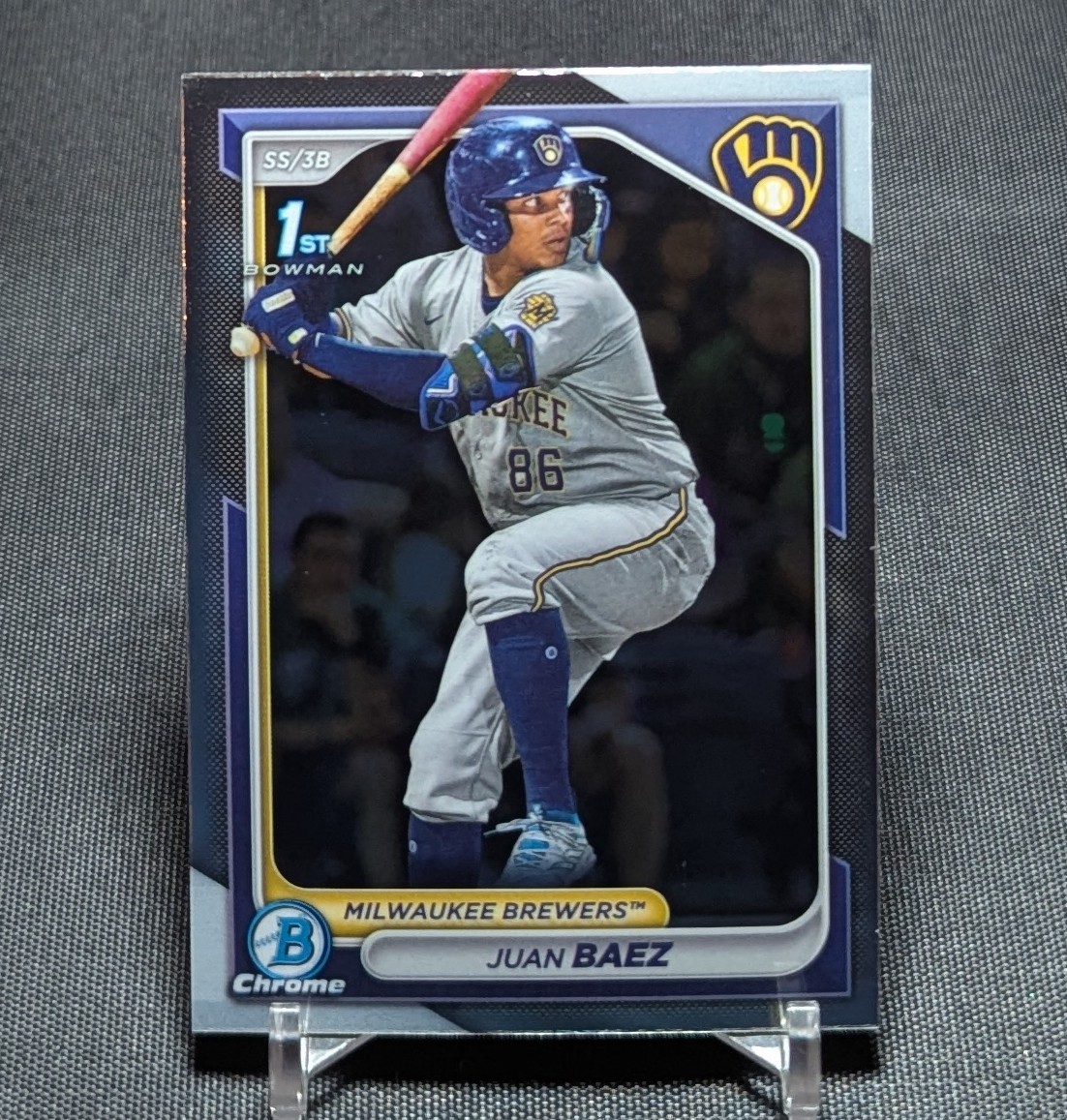 Juan Baez 1st Prospect Rookie 2024 Bowman Chrome Card #BCP-160 Milwaukee Brewers