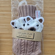 Hot water bottle gift set and socks Christmas gift bears beige brown