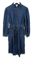 Peruna Women's Denim Midi Shirt Dress Size 10 Indigo Belted Button Front NEW F2