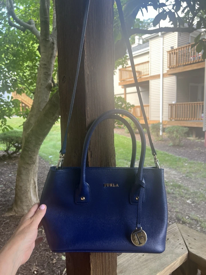 NWOT Furla Nuvola Mini Boston 2-way blue bag logo designer leather charm - Image 3 of 4