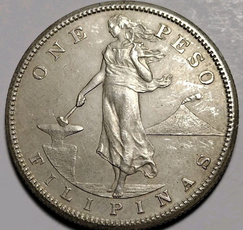 Moneda de plata de 1 peso Filipinas década de 1908 Estados Unidos-Filipinas C25-574 Foto 4 de 4
