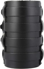 Mens Leather Wide Triple Strap Cuff Wrap Gauntlet Wristband Buckle Fastening