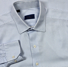 David Donahue Blue Geometric Button Up Dress Shirt Long Sleeve Mens M Cotton