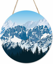 Welcome Sign for Front Door Decor Wreath Winter Snow Mountain 12 Inch Farmhouse