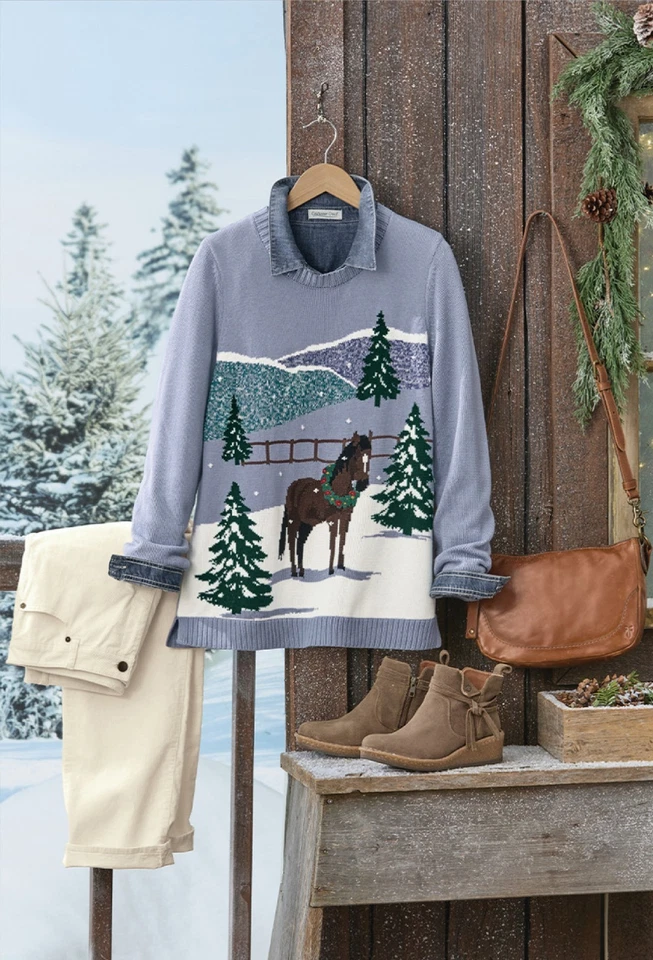 Suéter Coldwater Creek Woodland Trot color azul polvoriento multi Foto 4 de 4