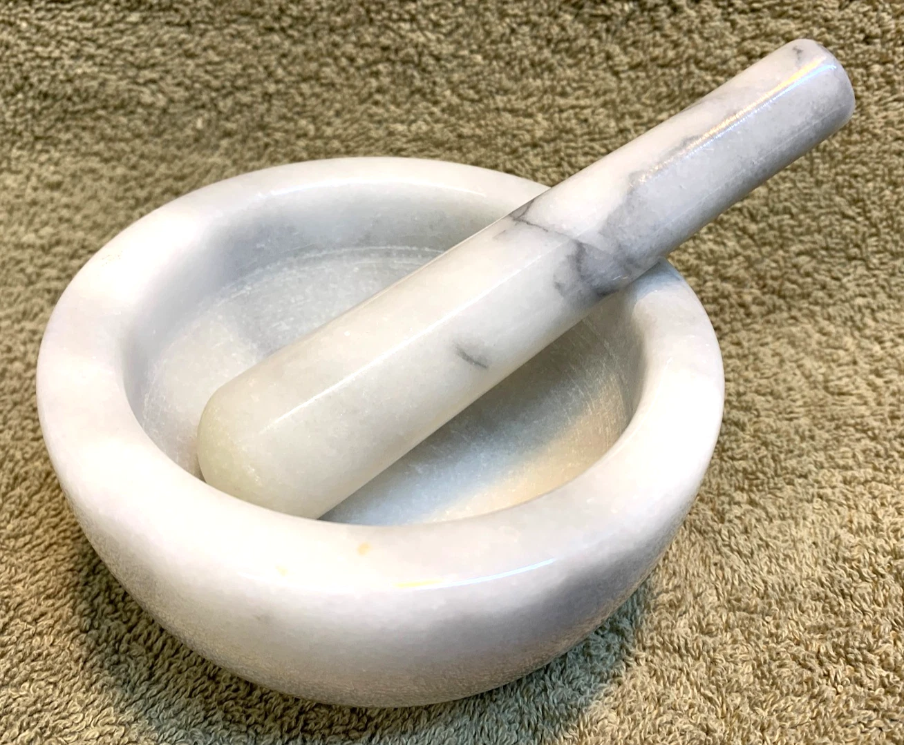 Vintage Natural White Marble Stone MORTAR & PESTLE Spice Herb Grinder Apothecary