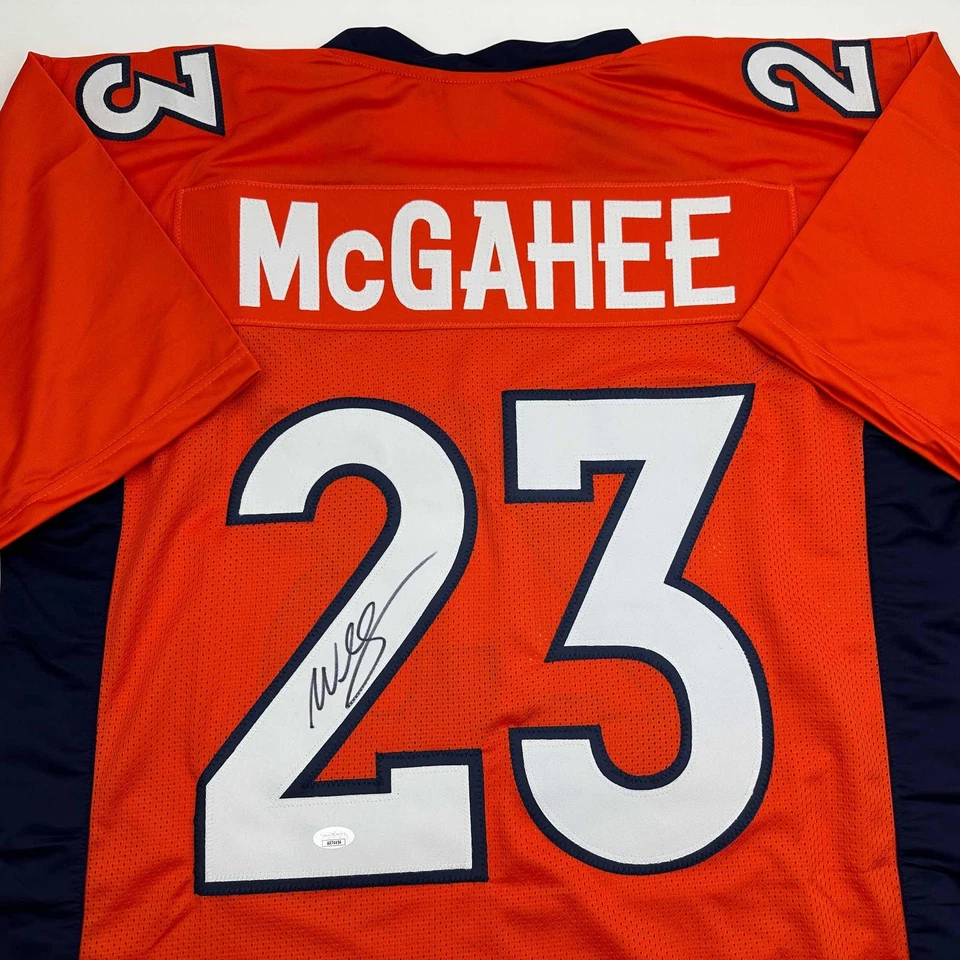 Camiseta de fútbol americano Willis McGahee Denver naranja autografiada/firmada certificado de autenticidad JSA Foto 2 de 4