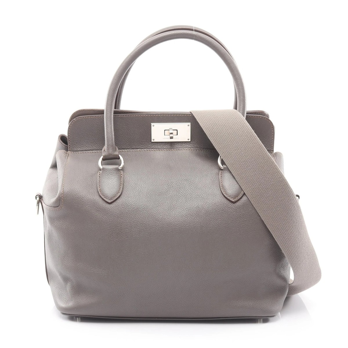 HERMES Toolbox 26 Etain Handbag Evercolor Gray Silver Hardware 2