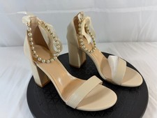 Shein Women's Chunky Heel Ankle Strap Sandals With Pearl  Bowknot