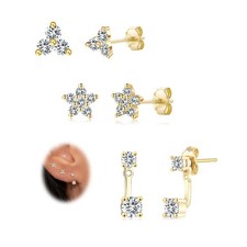 Gold Earrings for Women, 3 Pairs 14K Gold Plated Stud Earrings Se