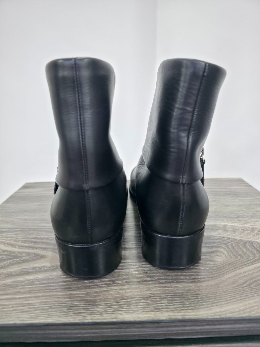 Chanel Black Leather Ankle Boots CC Logo Zip Low Heel EU 39.5 US 9