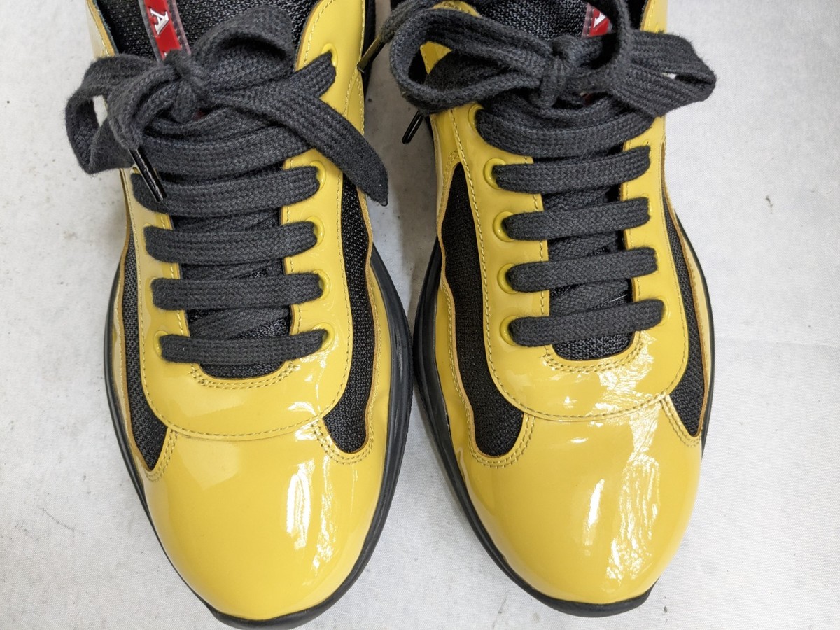 Prada America's Cup Sneakers Yellow Patent Leather Men US 10.5 UK