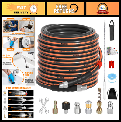 #ad 50FT Pressure Washer Sewer Jetter Kit 5800 PSI Drain Cleaner Hose amp; Nozzles Ac $79.99