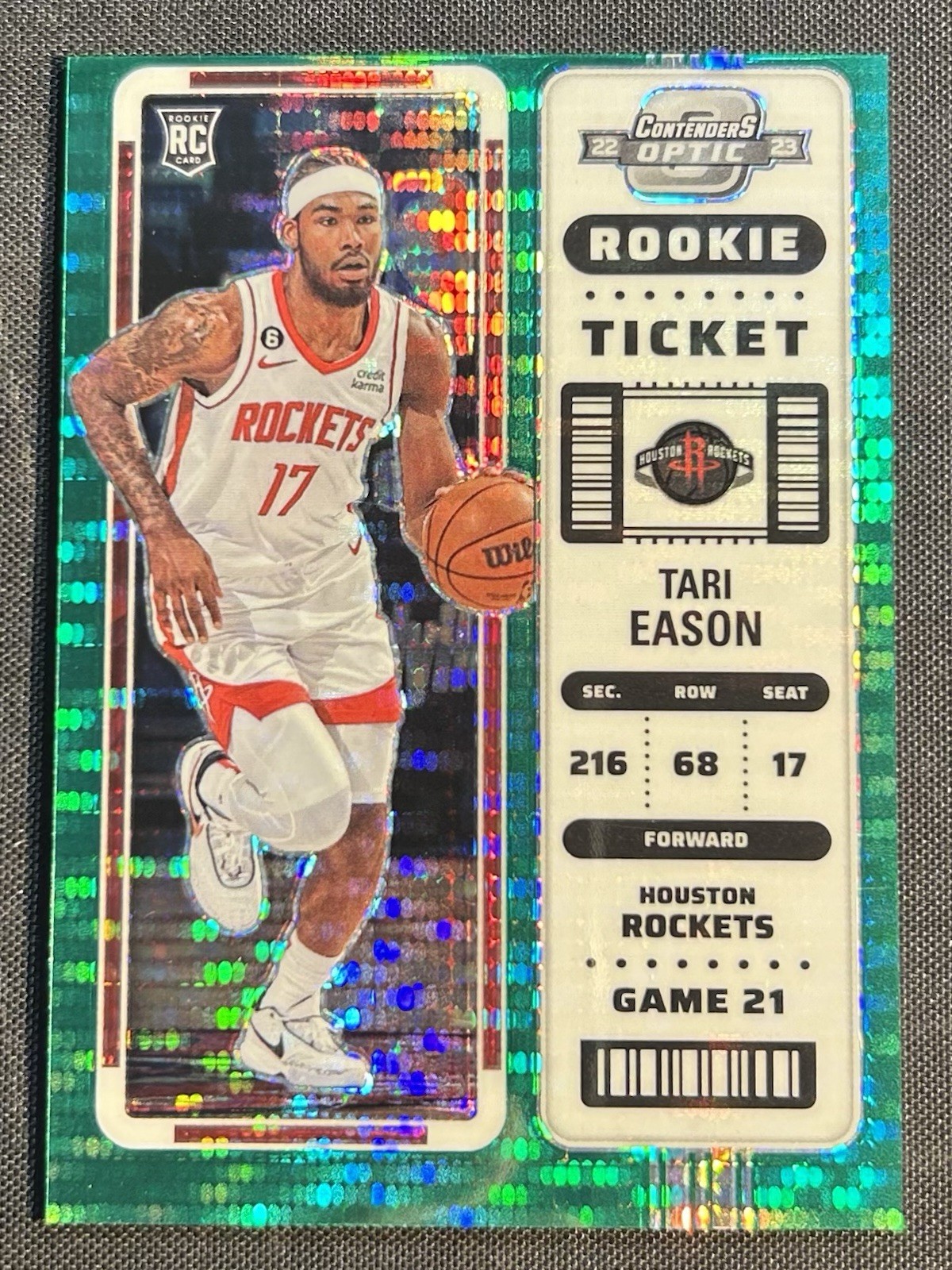 Tari Eason 2022-23 Contenders Optic Green Pulsar Prizm RC /25 Houston Rockets