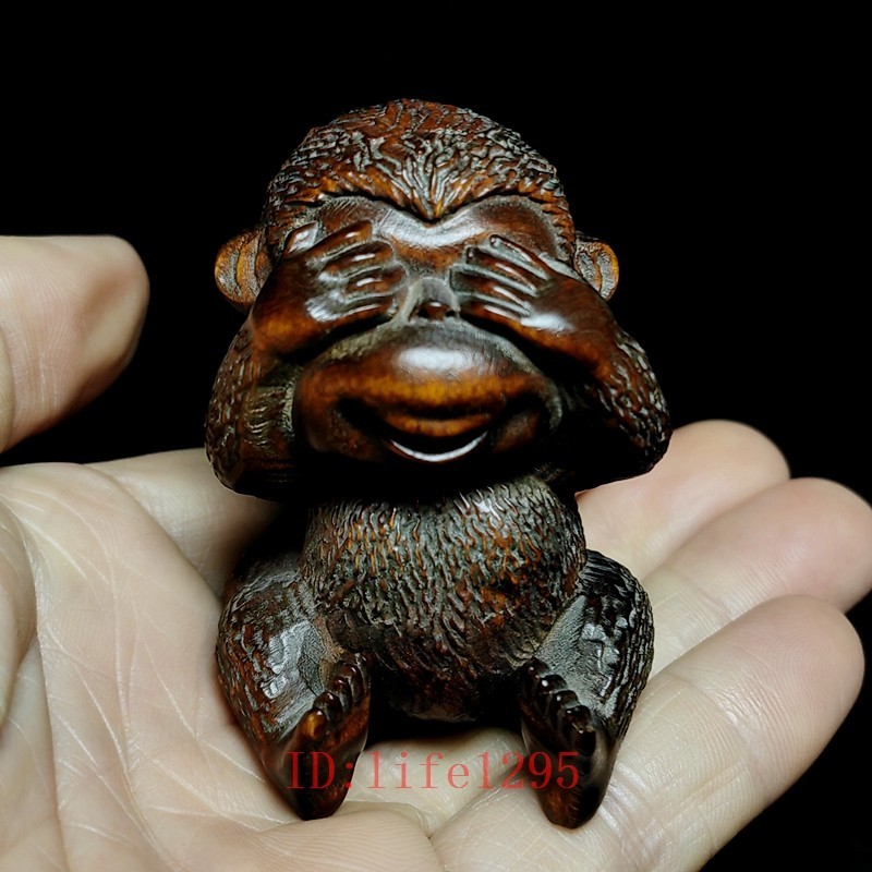 Size 2.5 Inch A set of 3 Pcs Old Boxwood Hand Carved Not to evil Monkey Statue