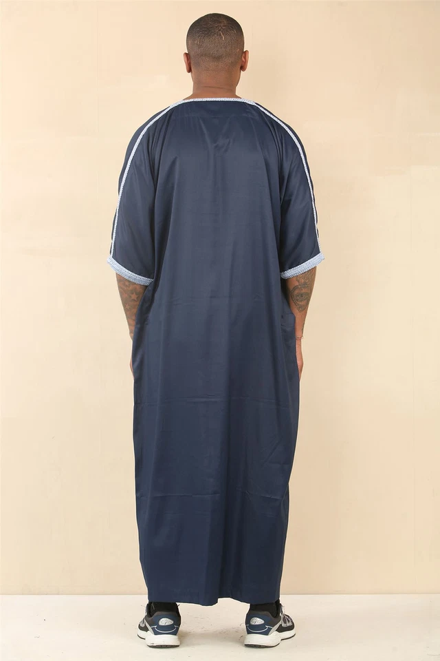 Túnica Islámica Marroquí Azul Para Hombre Jubba Robe Eid Djellaba Gandoura - Imagen 3 de 4